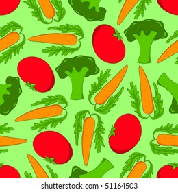 Seamless vegetables background. Tomato, broccoli and carrot.