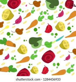 Seamless vegetables pattern with Colorful hand drawn seamless pattern on white background.