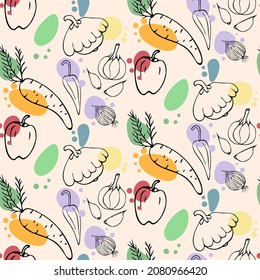 Seamless vegetables pattern, hand drawn doodle vegetarian food.