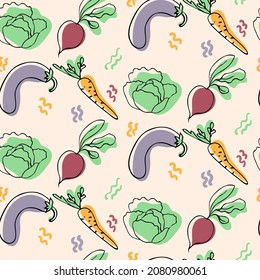 Seamless vegetables pattern, hand drawn doodle vegetarian food.