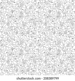 seamless vegetables pattern. silhouette of cucumber eggplant garlic onion pepper paprika potatoes beets broccoli leek