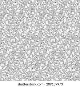 seamless vegetables pattern. silhouette of cucumber eggplant garlic onion pepper paprika potatoes beets broccoli leek