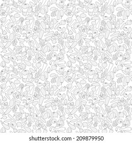 seamless vegetables pattern. silhouette of cucumber eggplant garlic onion pepper paprika potatoes beets broccoli leek