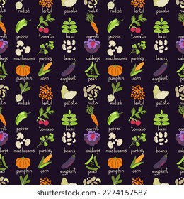 Seamless vegetables simple items pattern