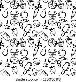 Seamless Vegetarian Food Pattern Doodle Vector Stock Vector (Royalty Free)  1650920398 | Shutterstock