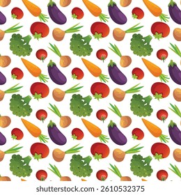 Seamless vegetarian pattern with healthy vegetables and fresh green food