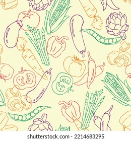 Seamless Veggie Pattern. Vegetables Pattern For Prints, Food Menu, Restaurant, And Wallpaper.