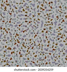 Seamless Venetian Abstract Texture. Floor Abstract Irregular Mosaic Rock Italian Pattern. Gray Vector Stone Background. Terrazzo Glass Trendy Pattern. Marble Terrazzo Ceramic Design. Glass Art Print