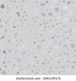 Seamless Venetian Abstract Texture. Gray Mosaic Floor Background. Terrazzo Stone Modern Material. Marble Home Italian Pattern. Vector Terrazzo Granite Design. Stone Concrete Irregular Print. Glass Art