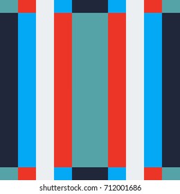 Seamless vertical abstract geometric vector pattern. Ornament of lines in colors blue, red, green, brown, black and white. Gift wrapping paper, bed sheets and interior, cloth, fabric.