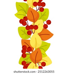 Seamless vertical border autumn leaves and berries