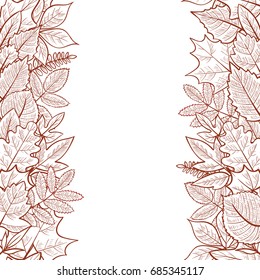 Seamless vertical border with autumn leaves, hello autumn. Vector