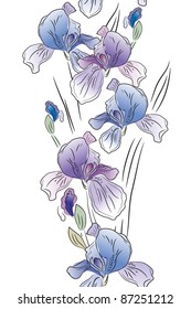 Seamless vertical border with blue irises on white