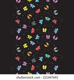 Seamless vertical border with colorful butterflies