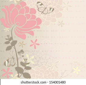 Seamless vertical border with flowers and butterflies. Vector greeting card. 