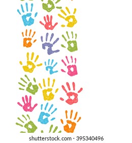 Seamless vertical border with hand prints