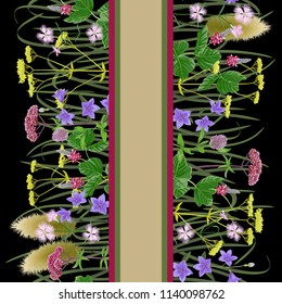 Seamless vertical border with seven herbs of autumn equinox. Japanese wallpaper, repeat backdrop for Shubun no hi greeting, birthday cards, wedding inviration, covers and posters, textile prints.