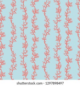 Seamless Vertical Coral Strings Pale Blue Background Two-Tone Vector Pattern