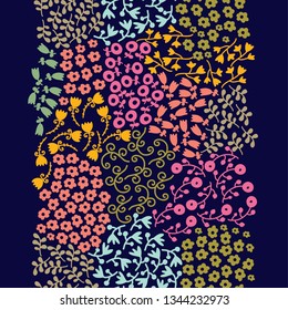Seamless vertical decorative flowers border.