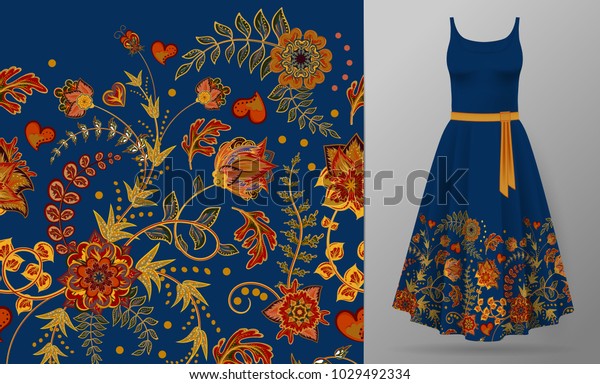 blue dress orange flowers