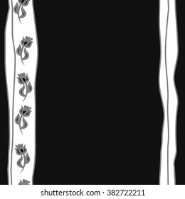 Seamless vertical floral pattern, doodles,branches, twigs, stamens, leaves,stripes, spots, copy space. Hand drawn.