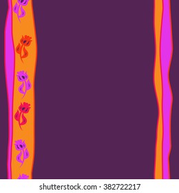 Seamless vertical floral pattern, doodles,branches, twigs, stamens, leaves,stripes, spots, copy space. Hand drawn.