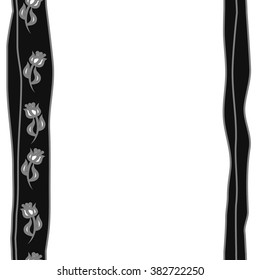 Seamless vertical floral pattern, doodles,branches, twigs, stamens, leaves,stripes, spots, copy space. Hand drawn.