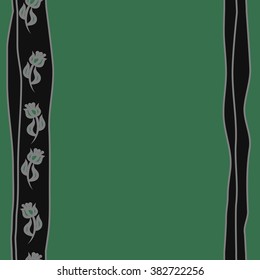 Seamless vertical floral pattern, doodles,branches, twigs, stamens, leaves,stripes, spots, copy space. Hand drawn.