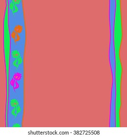 Seamless vertical floral pattern, doodles,branches, twigs, stamens, leaves,stripes, spots, copy space. Hand drawn.