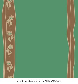 Seamless vertical floral pattern, doodles,branches, twigs, stamens, leaves,stripes, spots, copy space. Hand drawn.