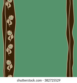 Seamless vertical floral pattern, doodles,branches, twigs, stamens, leaves,stripes, spots, copy space. Hand drawn.