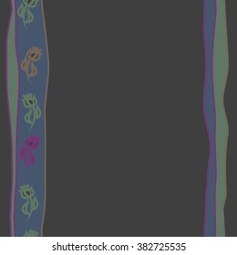 Seamless vertical floral pattern, doodles,branches, twigs, stamens, leaves,stripes, spots, copy space. Hand drawn.