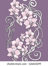 Seamless vertical floral pattern with orchid