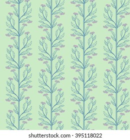 A seamless vertical floral vector pattern, on green background.