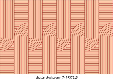 Seamless vertical line pattern vector. Repeating line arc design red on pink background.