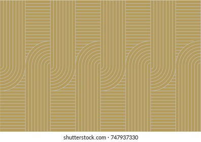 Seamless vertical line pattern vector. Repeating line arc design silver on gold background.