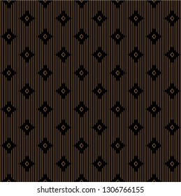 Seamless of vertical lines with rhombus shape pattern vector. Design stripes gold on black background. Design print for illustration, wallpaper, textile, background, carpets. Set 2