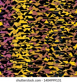 Seamless Vertical Multicolored Gold Brown Yellow Pink Plum Triangles Black Background Vector Pattern