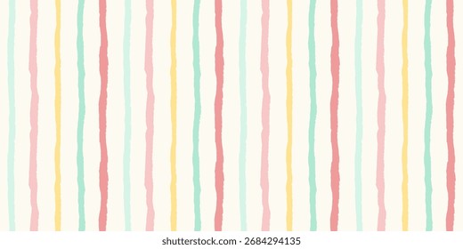 Seamless vertical pastel stripe vector pattern in hand-drawn style for fabric, wallpaper, and wrapping paper