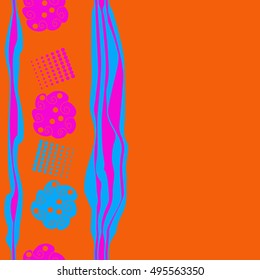 Seamless vertical pattern of  abstract motifs, stripes, halftone.