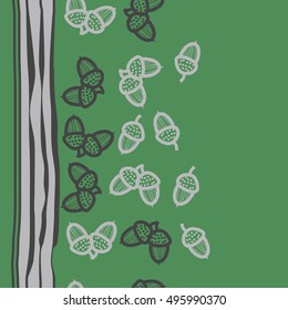 Seamless vertical pattern of  acorns, stripes. Hand drawn.