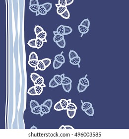 Seamless vertical pattern of  acorns, stripes. Hand drawn.