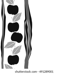 Seamless  vertical pattern with apple, stripes. Hand drawn.