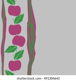 Seamless  vertical pattern with apple, stripes. Hand drawn.