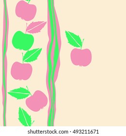 Seamless  vertical pattern with apple, stripes. Hand drawn.