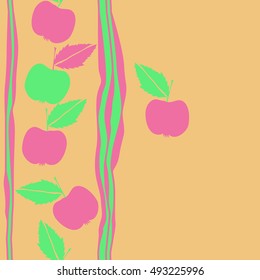 Seamless  vertical pattern with apple, stripes. Hand drawn.