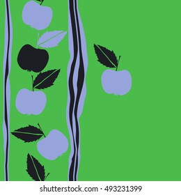 Seamless  vertical pattern with apple, stripes. Hand drawn.