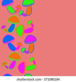 Seamless   vertical pattern  of autumn motif, hole,  spots, mushrooms, copy space . Hand drawn.