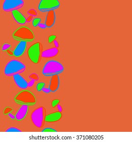 Seamless   vertical pattern  of autumn motif, hole,  spots, mushrooms, copy space . Hand drawn.
