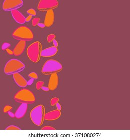 Seamless   vertical pattern  of autumn motif, hole,  spots, mushrooms, copy space . Hand drawn.